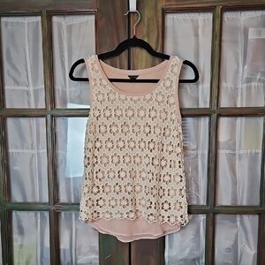 Ann Taylor Cream Floral Embroidered  Sleeveless Pink Lined Shell Top